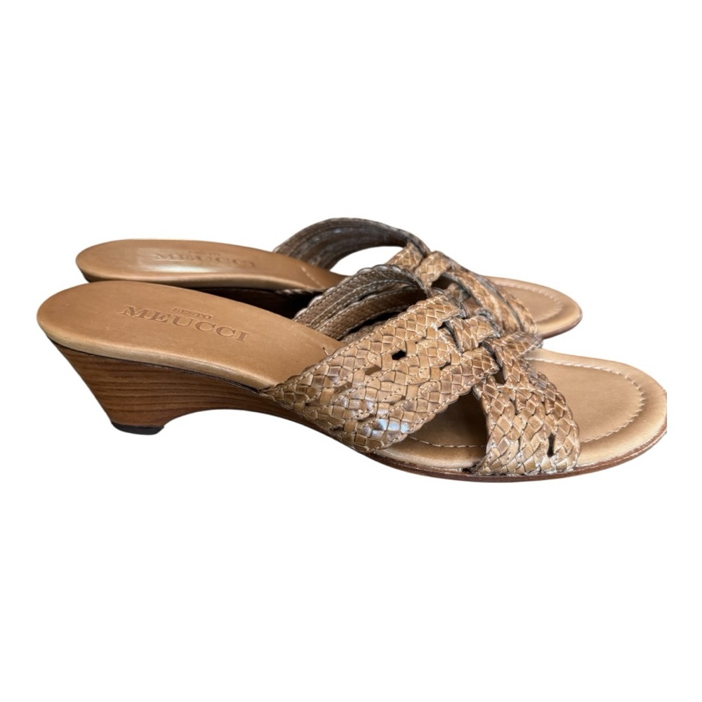 Sesto Meucci Brown Woven Strap Wedge Sandals